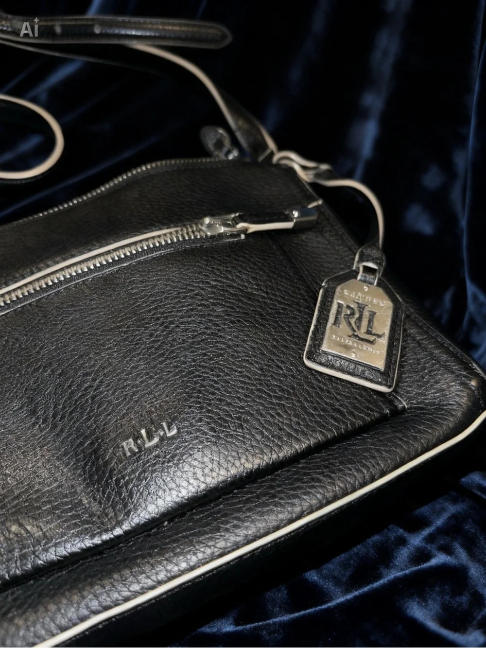 Lauren Ralph Lauren Black Pebbled Leather Crossbody Bag